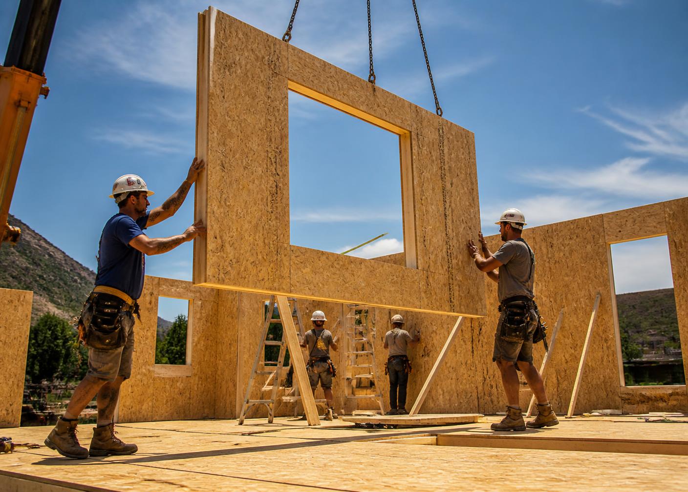 Montaje de muros con paneles SIP en obra