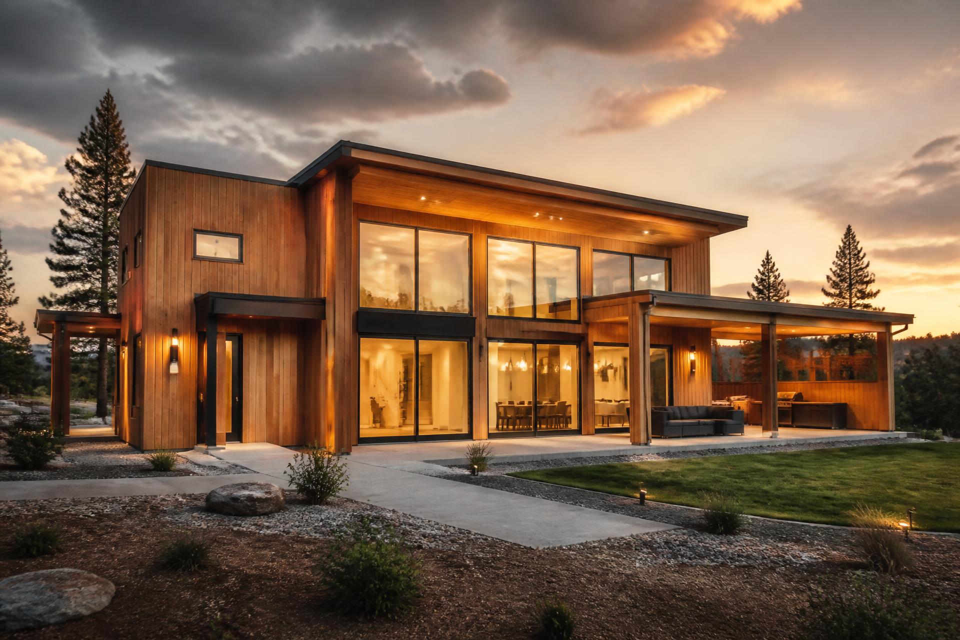 Vivienda moderna construida con sistema de paneles SIP y revestimiento de madera